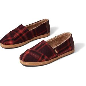Toms Alpargata Leather Wrap Barn Red Plaid Women Size 9 New NIB $65 Lined